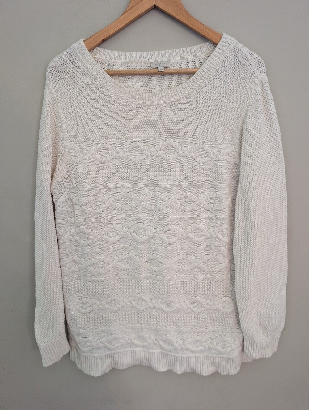 Talbots White Chain Knit Pullover Sweater Size XL